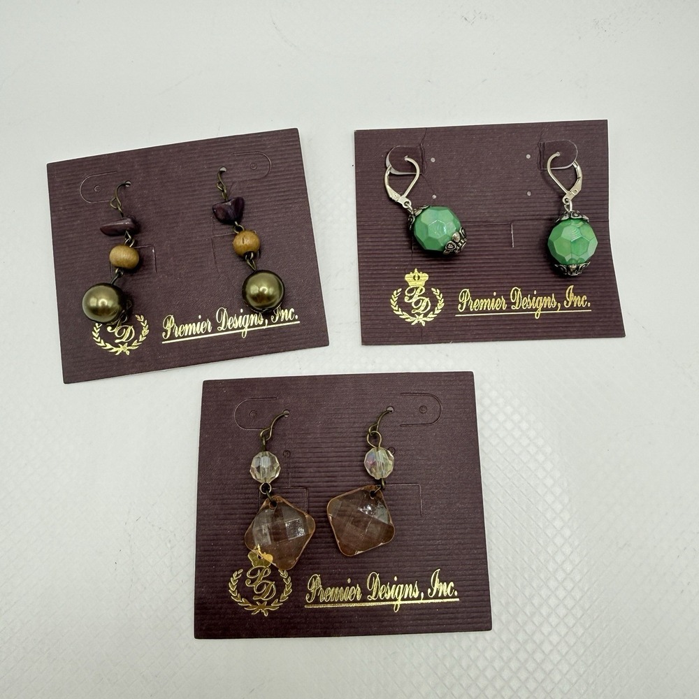 Lot of 3 NOS Vintage Premier Designs Dangle Bead Earrings On Card